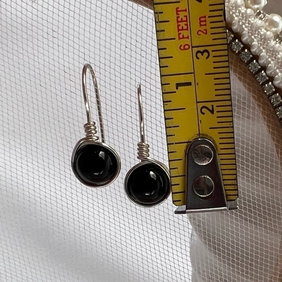 Black Onyx Wire Wrapped Minimalist Earrings - Picture 6 of 12